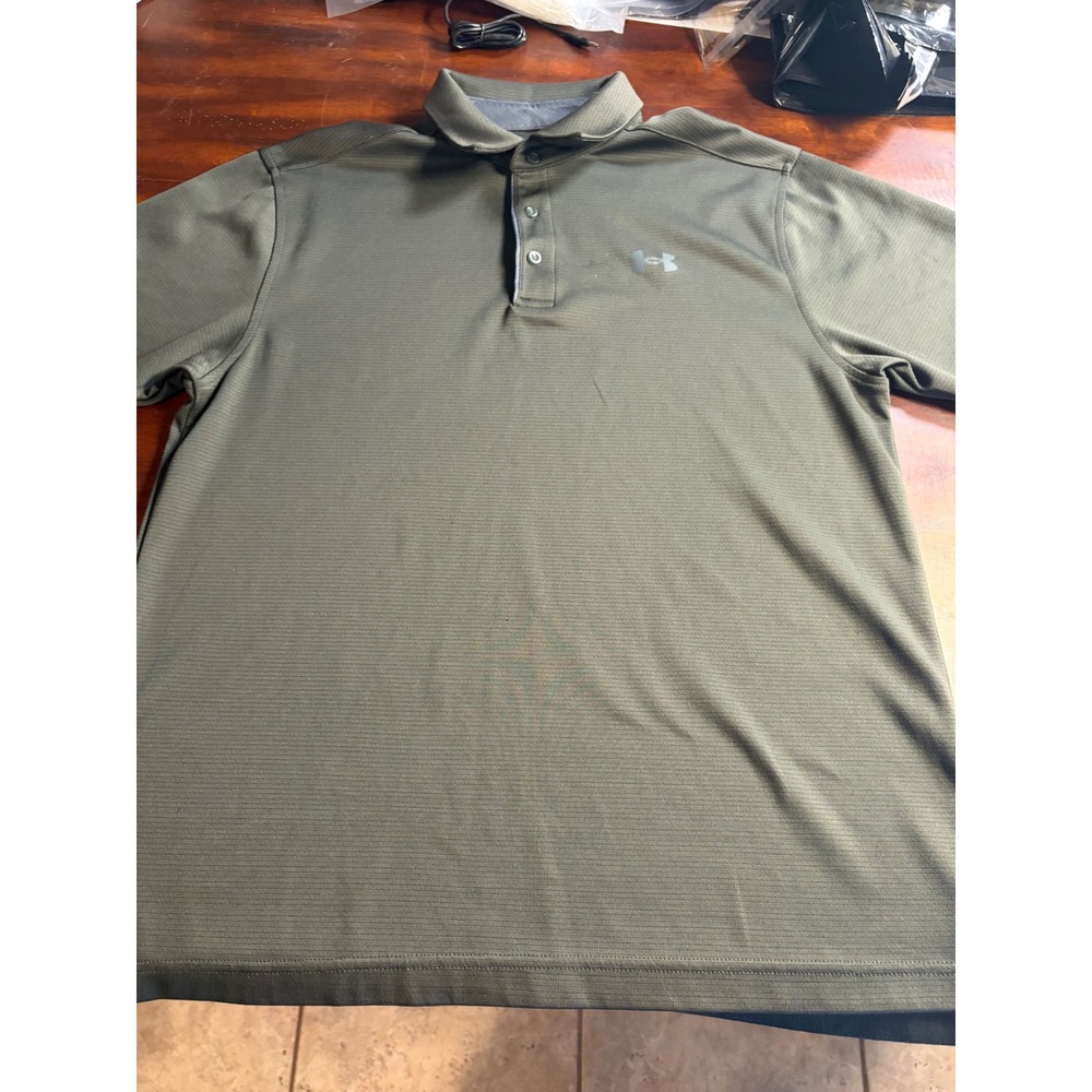 Under Armour Mens Short Sleeve Golf Polo Shirt Olive Green Heather Logo Size L